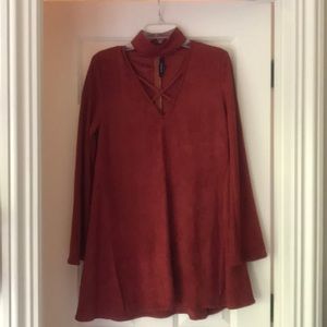 Suede, High Neck Dress